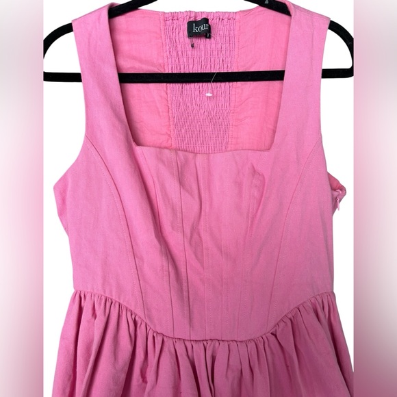 Kourt Denim Corset Mini Dress Bubblegum Pink Flowy Skirt Sleeveless Size Large - Picture 3 of 8